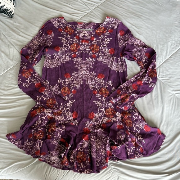 Free People Purple and Red Floral Top Dress Long Sleeve Ruffle Detail - Picture 1 of 9